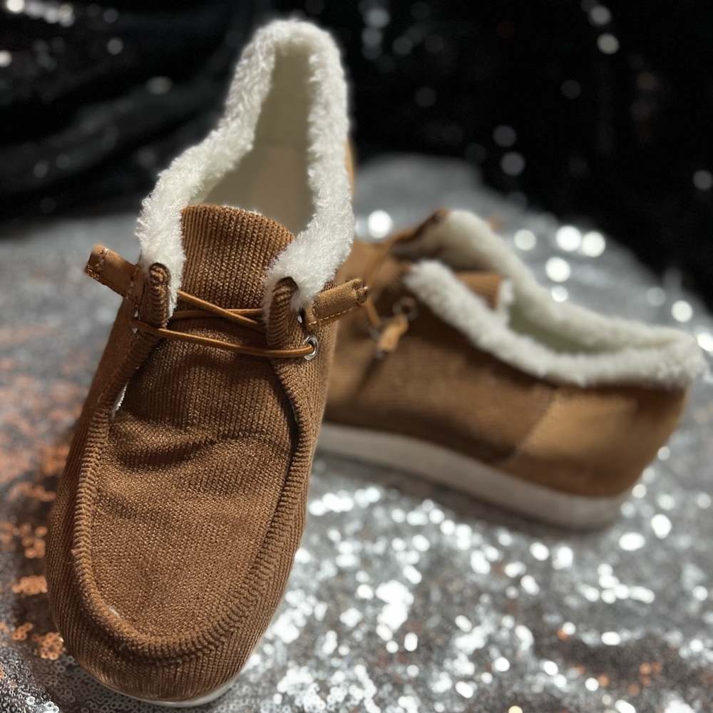 Brown Fluffy Women’s Slip Ons